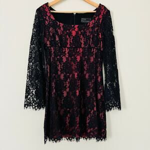 Nanette Lepore Robespierre Dress Black Lace Gothic Satin 6 Mini Retro Vintage